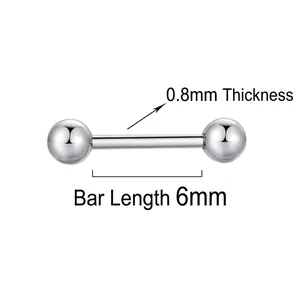 Orecchino a bilanciere in acciaio inossidabile argento con spessore 0,8mm e lunghezza 6mm