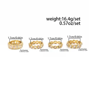 Detailed size and weight specifications for gold-plated stainless steel zircon rings set