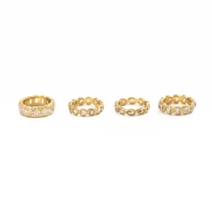 Set of 18K gold-plated stainless steel rings with square, round, pear, and heart zircons