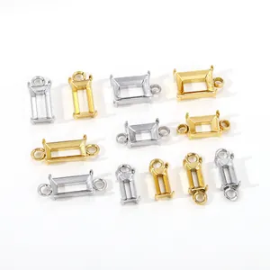 Roestvrij Stalen Rechthoek Zirconia Zetting Basis Vacuüm Verguld Goud Zilver Ingelegde Klauwzetting DIY Sieraden Accessoires