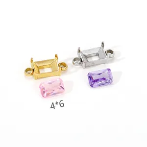 4x6mm roestvrijstalen rechthoekige zirkoon instellingen voor DIY sieraden maken