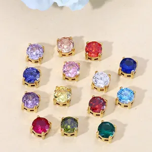 Piedras de circonita de 5-7mm en acero inoxidable dorado para accesorios de joyería DIY