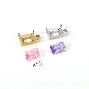 Roestvrijstalen rechthoekige zirkonia zettingen 4x6mm voor het maken van DIY-sieraden