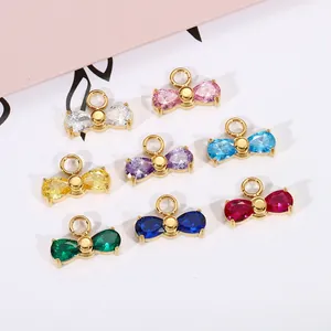 Ciondolo a Fiocco in Acciaio Inossidabile con Zirconia per Fai Da Te Gioielli per Collana Bracciale Orecchini Oro Argento Ciondolo Zirconia
