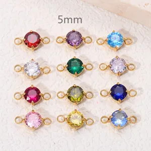 Connettore per Pendente a Doppia Asola in Acciaio Inossidabile Tondo con Pietra Portafortuna in Zirconia per Bracciale Collana Fai da Te Accessori Artigianali