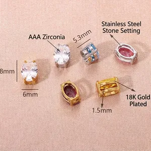 Ciondolo ovale in zirconia con montatura in acciaio inossidabile e placcatura 18K