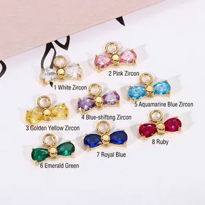 Pendenti a fiocco in zircone placcati oro in 8 colori, ciondoli in acciaio per gioielli.