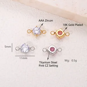 Ciondoli tondi pietra portafortuna 5mm in acciaio titanio e placcatura oro 18K per gioielli