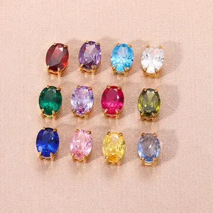Set di 12 ciondoli ovali colorati in zircone pietra portafortuna con montatura in acciaio oro