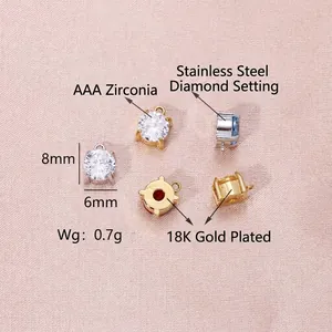 18K vergulde 6mm zirkonia bedel hanger voor DIY sieraden maken