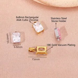 Colgantes rectangulares de circonita AAA de 6x8 mm chapados en oro de 18K para bisutería DIY