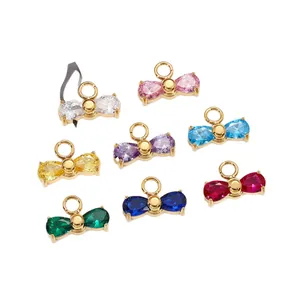 Set di ciondoli a fiocco in zirconi multicolori in acciaio inossidabile dorato per fai-da-te