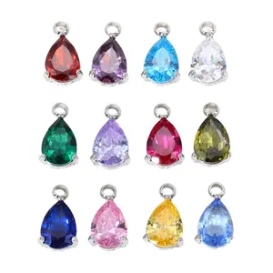 12 colgantes de circonita cúbica multicolor de 5x7mm en forma de pera con acero