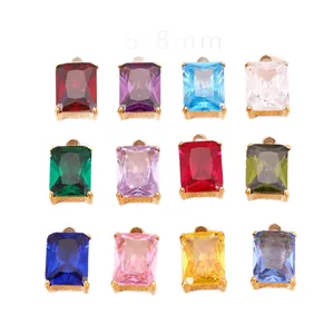 Set de doce colgantes rectangulares de circonita 6x8mm chapados en oro 18K, piedras de nacimiento