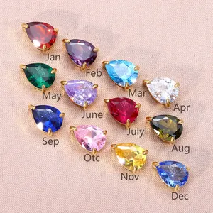 12 colores de piedra de nacimiento del collar de circonita pera en baño de oro 18k