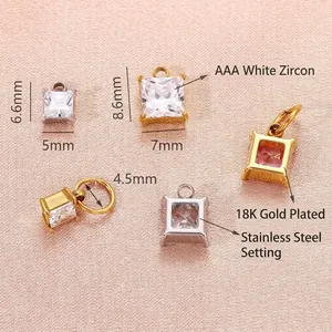 Colgantes cuadrados de circonita AAA bañados en oro de 18k de acero inoxidable para joyas DIY
