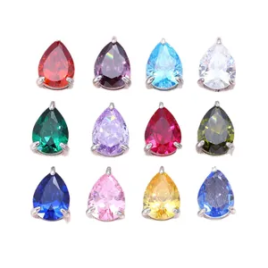 Set de 12 colgantes de piedra de nacimiento en forma de gota con circonitas