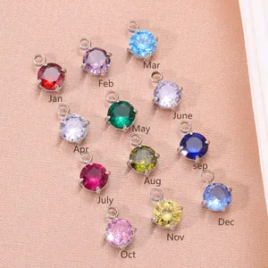 Lot de pendentifs pierre de naissance en zircone de 5 mm avec monture en acier