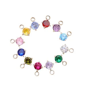 Set of 12 colorful 4mm round birthstone cubic zirconia pendants for DIY jewelry making