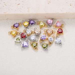 Hartvormige CZ-connectoren met dubbele lussen in diverse kleuren voor DIY sieraden