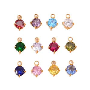 Pendentifs colorés en zircon rond de 5mm avec montures en acier titane plaqué or