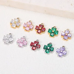 Ciondolo a Quadrifoglio a Cuore in Acciaio Inossidabile con Zirconia per Fai da Te Collana Bracciale Accessori Multicolore