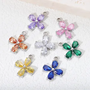 Seven colorful four-leaf clover zircon charms for DIY necklace and bracelet making
