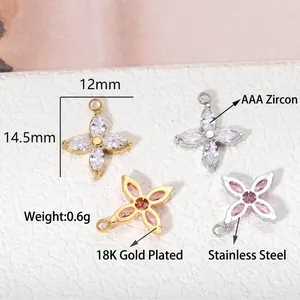 Kleeblatt Zirkonia Anhänger aus Edelstahl für DIY Basteln von Schmuck und Zubehör