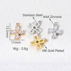 18K gold plated stainless steel four-leaf clover zircon pendant for DIY jewelry
