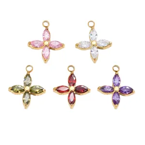 Bunte Kleeblatt-Anhänger aus Zirkonia in 18 Karat vergoldetem Edelstahl für DIY-Schmuck.