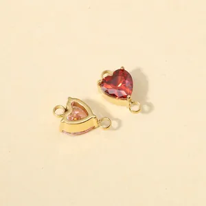 Colgante conector de corazón con circonita y engaste de acero inoxidable dorado DIY