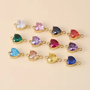 Colgantes de circón en forma de corazón con doble lazo de acero para joyería DIY.