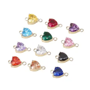 Conectores de corazón en circonita multicolor con doble anilla para fabricar joyas DIY