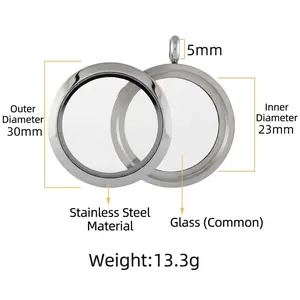 Pendentif médaillon rond en acier inoxydable de 30 mm avec dimensions et poids précis