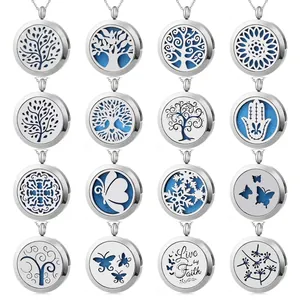 Collana con Ciondolo Diffusore di Oli Essenziali per Aromaterapia Tondo in Acciaio Inossidabile Gioielli con Medaglione Albero della Vita Traforato da Donna