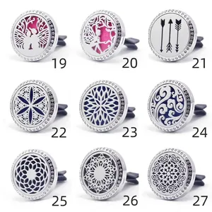 Grid display of 9 stainless steel 30mm car vent clips with rhinestone border design.