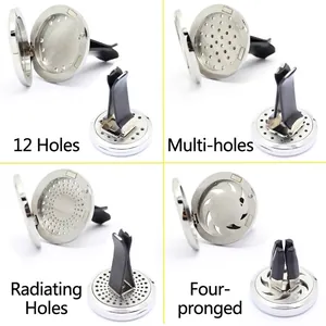 Stainless steel car air vent aromatherapy locket clips with different hole patterns