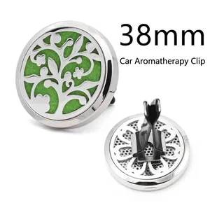 Large Stainless Steel Car Aromatherapy Diffuser Clip Tree Of Life Hollow Essential Oil Vent Locket With Felt Pads Car Air Freshener