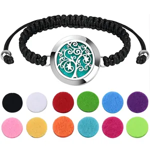 Aromatherapy Diffuser Bracelet Titanium Steel Hollow Pendant Adjustable Braided Wax Rope Bracelet With Colorful Felt Pads