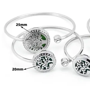 Bracciale a medaglione per aromaterapia in argento con design albero della vita 20 e 25 mm