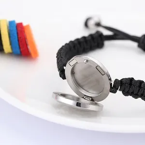 Stainless steel aromatherapy diffuser bracelet with 25mm locket and black braided rope
