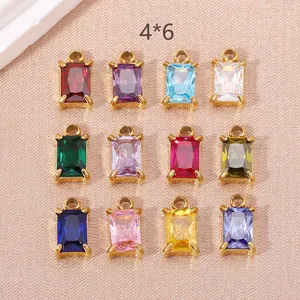 Pendenti in Zirconia Rettangolari Pietra Nativa in Acciaio Inossidabile Placcato Oro 18K Solo Ciondolo Creazione Gioielli