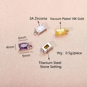 Ciondoli rettangolari in zircone 4x6mm con castone in acciaio al titanio placcato oro 18K