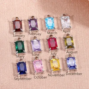 Set di 12 pendenti rettangolari in zircone colorato per creazione di gioielli DIY