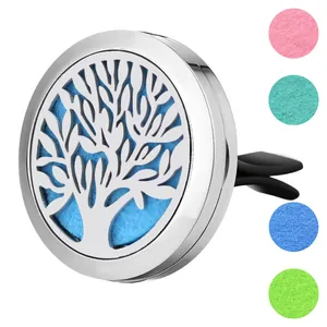 316L Stainless Steel Car Aromatherapy Vent Clip Diffuser Tree of Life Sunflower Lotus Pattern Car Air Freshener Decoration