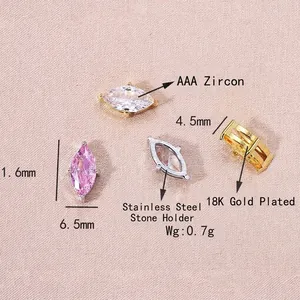 Piedras de circonita AAA marquesa y engastes de acero para creación de joyas.