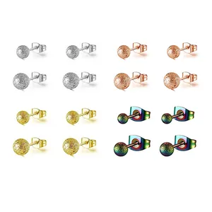 Boucles d'oreilles boules en acier titane givré argent, or, or rose et arc-en-ciel