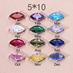 Set de 12 colgantes de piedras de nacimiento marquise con engaste de acero de 5x10mm