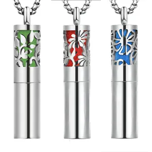 Collar Difusor de Aromaterapia de Acero Inoxidable Colgante de Botella de Perfume Cilindro Hueco Collar para Aceites Esenciales Mujer Hombre