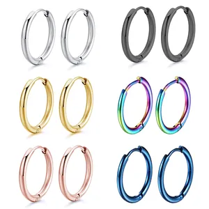 Pendientes de Aro de Acero Inoxidable Minimalistas Pulidos Redondos para Hombres Mujeres Unisex Joyería de Piercing